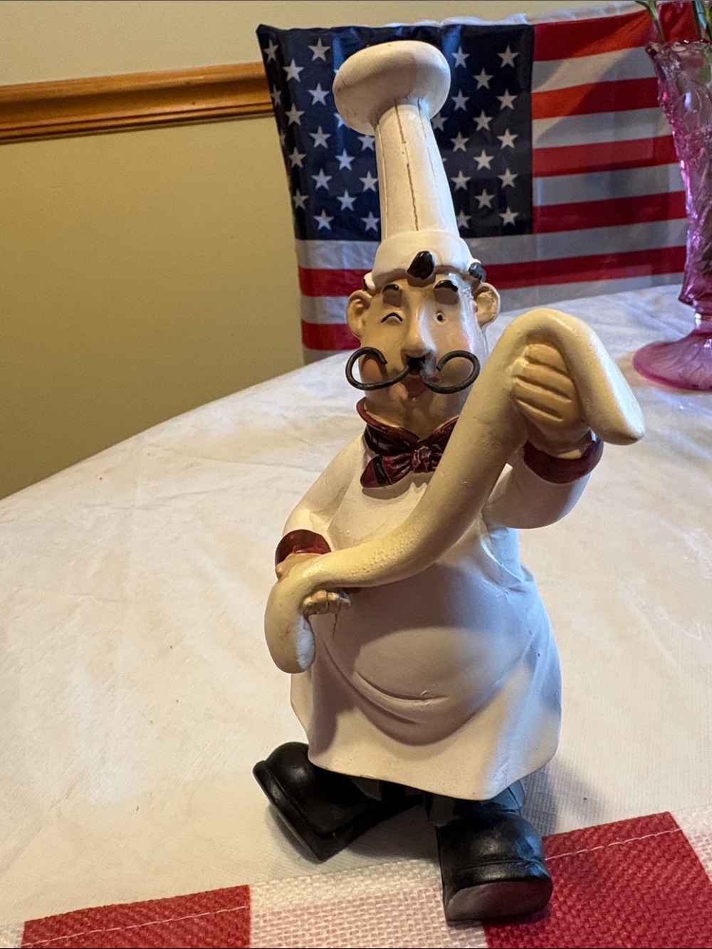 Ceramic Chef Figurine with Scroll - White & Black Accents